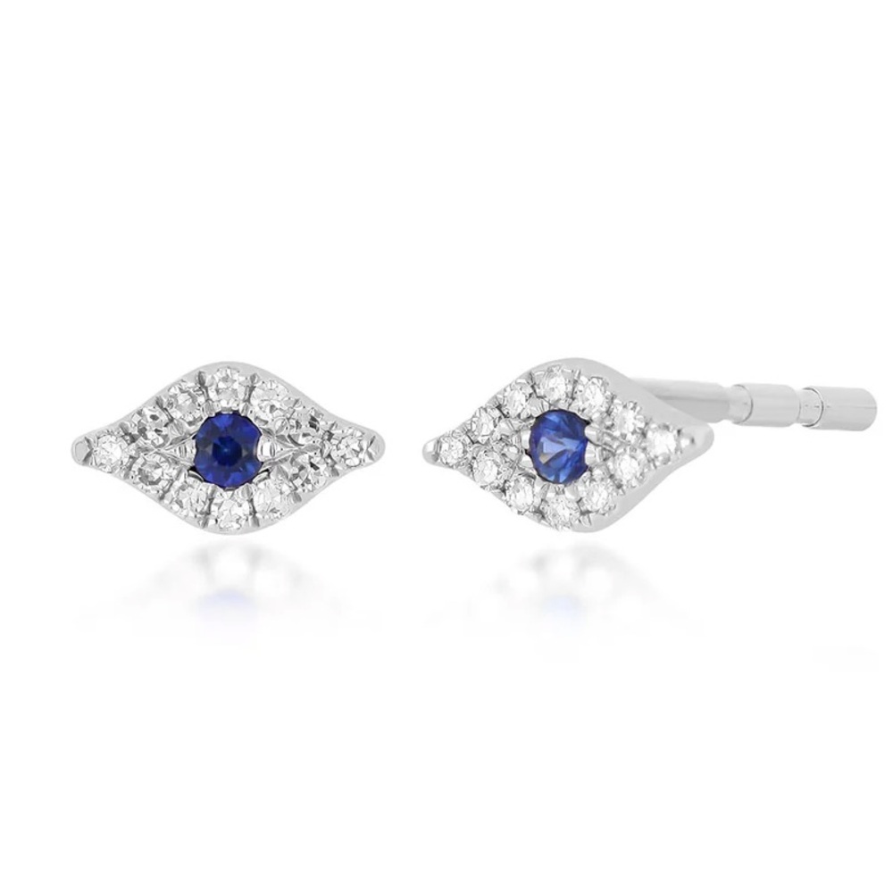 EF Collection Diamond Mini Evil Eye Stud Earrings, White Gold